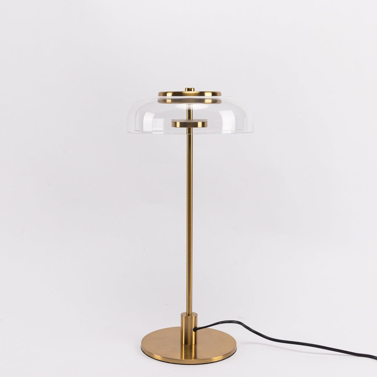Rinelette Table Lamp Clear Glass Shade Wood Base