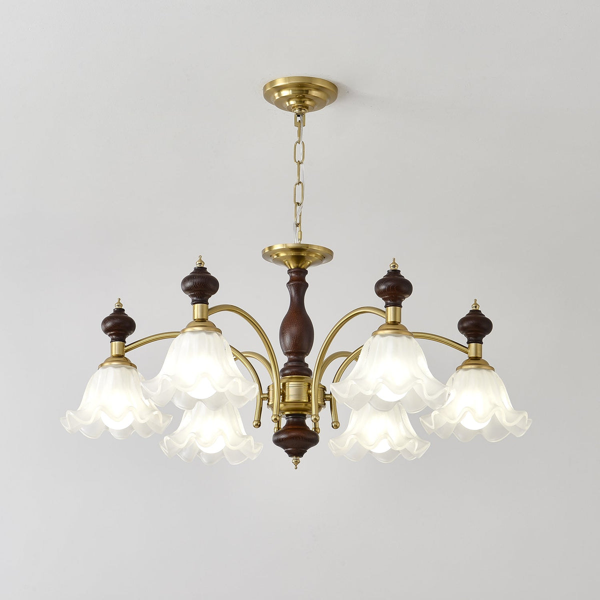 Jesolan Chandelier Wood & Brass Blossom Flowers