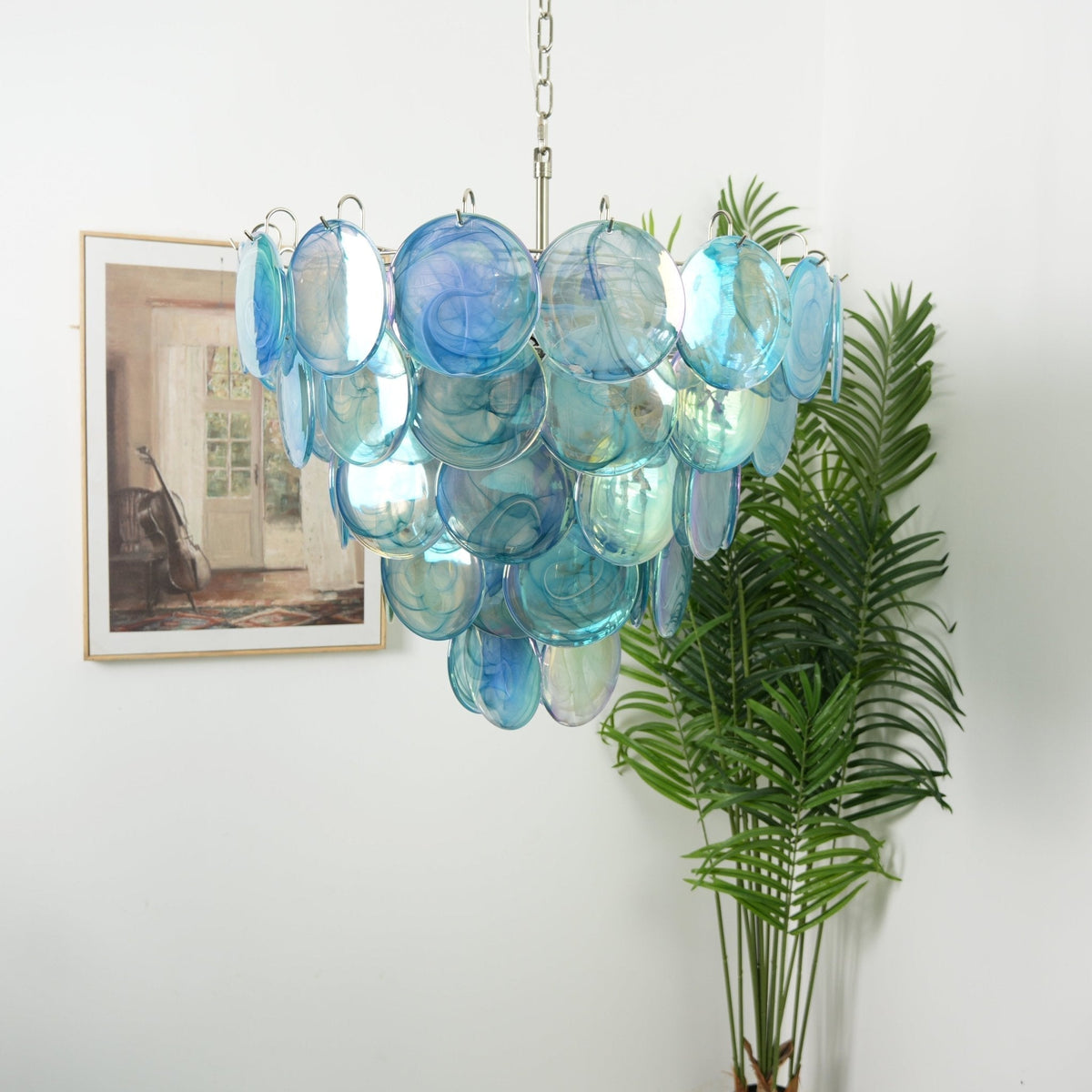 Veloissa Chandelier Blue Murano Glass Disc Elegant