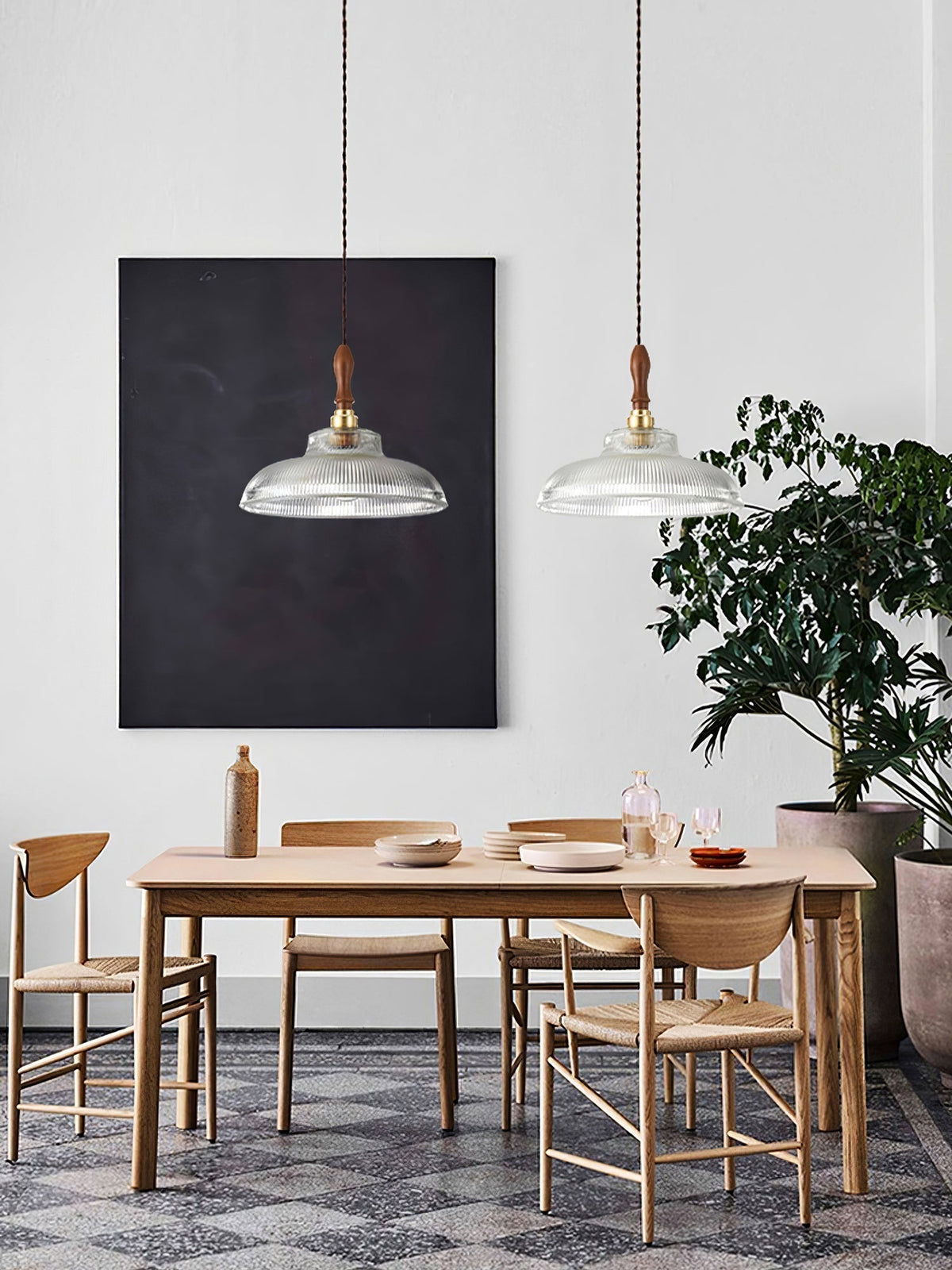 Arcara Vintage Ripple Glass Wood Pendant Lamp