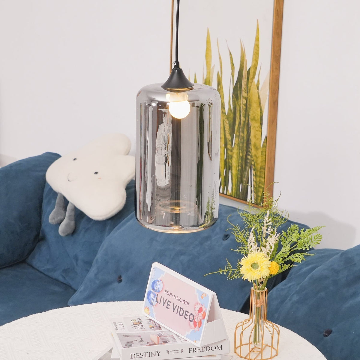Gabrielle Minimalist Bottle Glass Pendant Light Smoke Gray