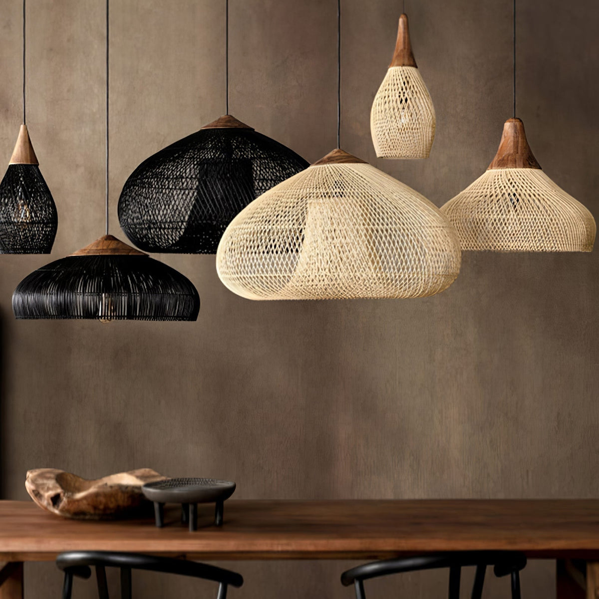 Braided Rattan Swag Pendant Lamp