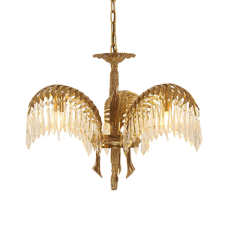 Peya Brass Palm Leaf Crystal Chandelier