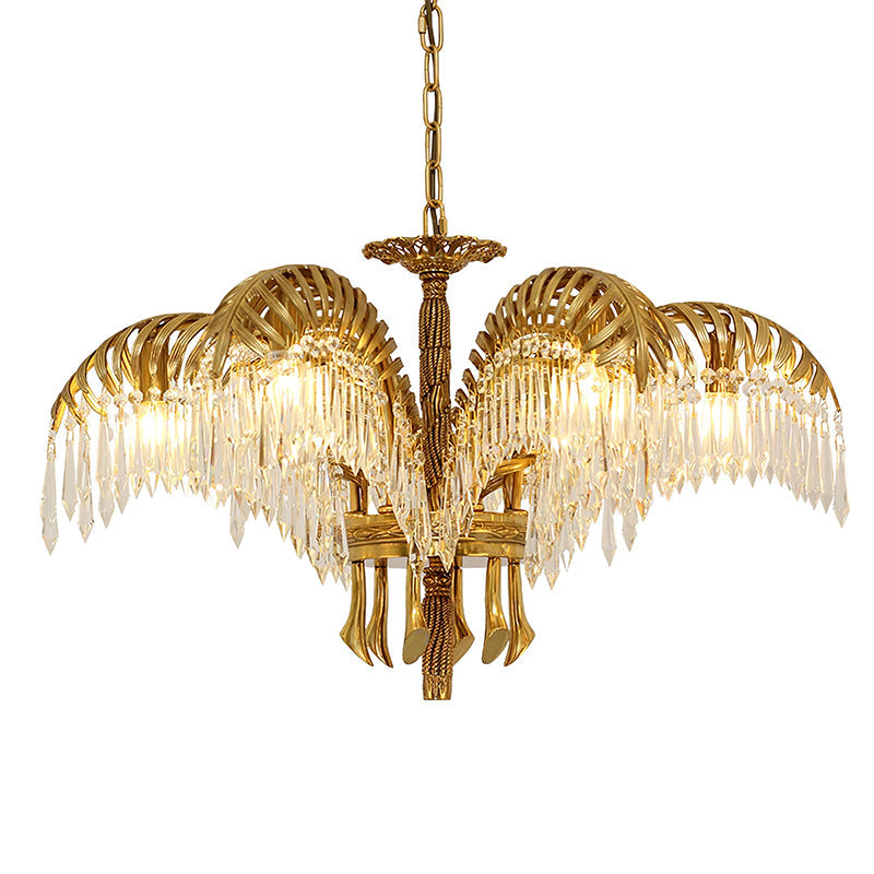 Peya Brass Palm Leaf Crystal Chandelier