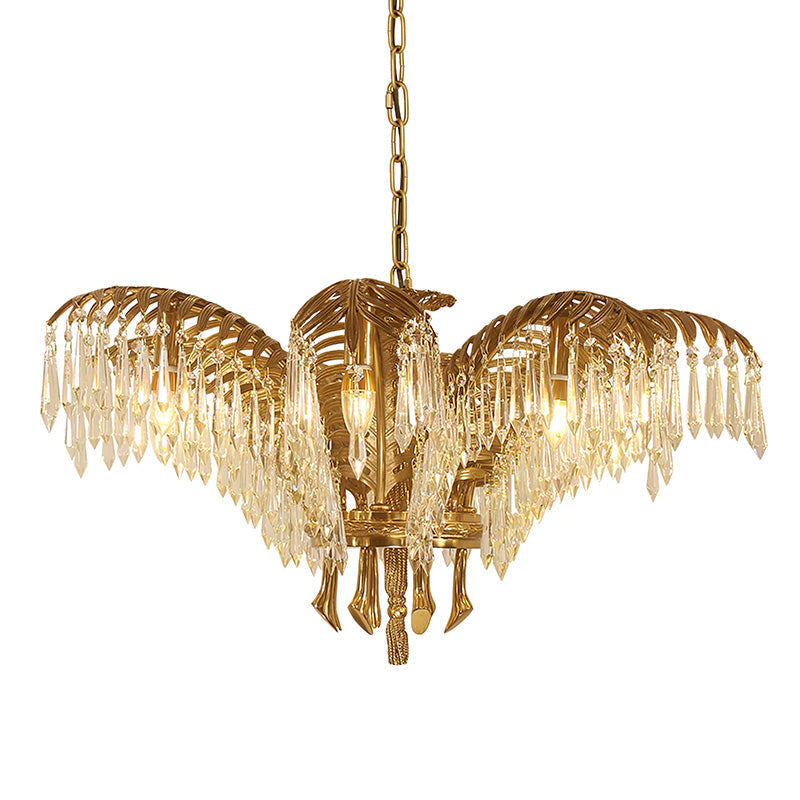 Peya Brass Palm Leaf Crystal Chandelier