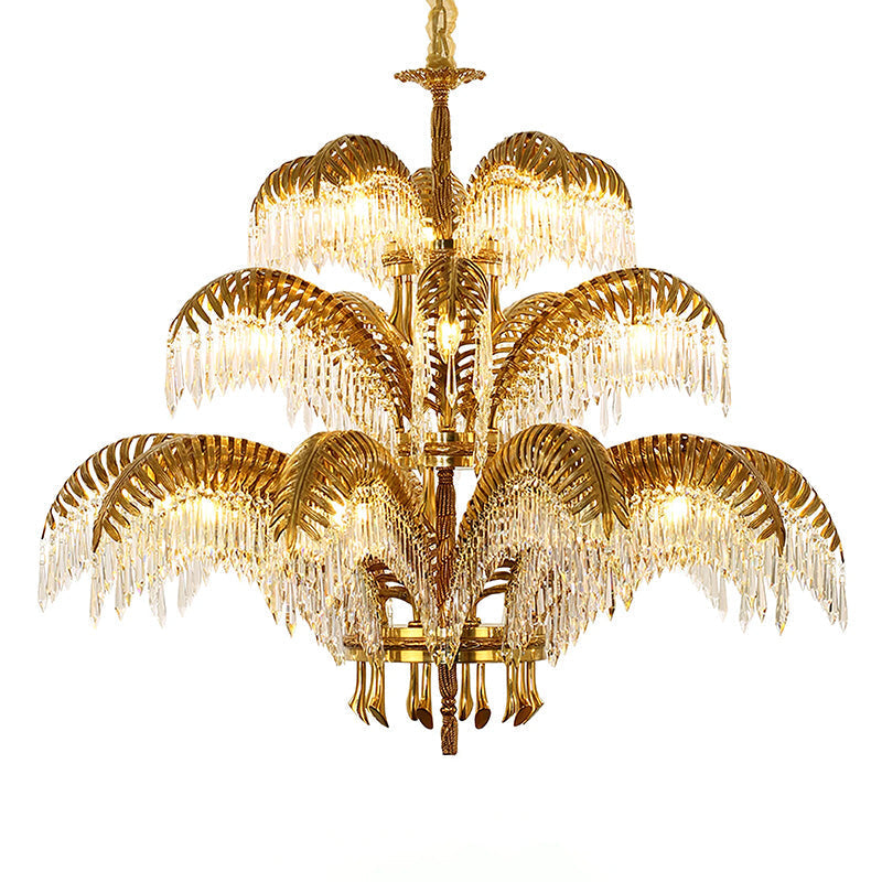 Peya Brass Palm Leaf Crystal Chandelier