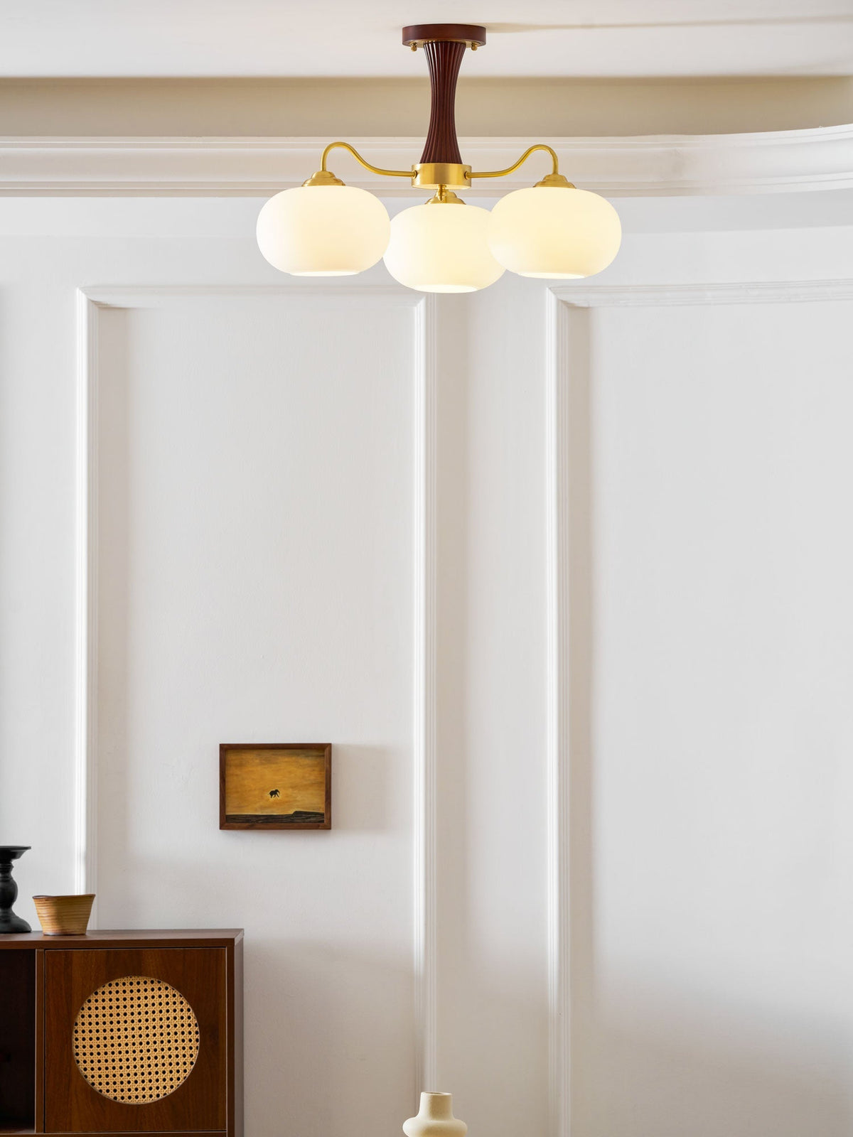 Jazia Brass Wooden Persimmon Chandelier
