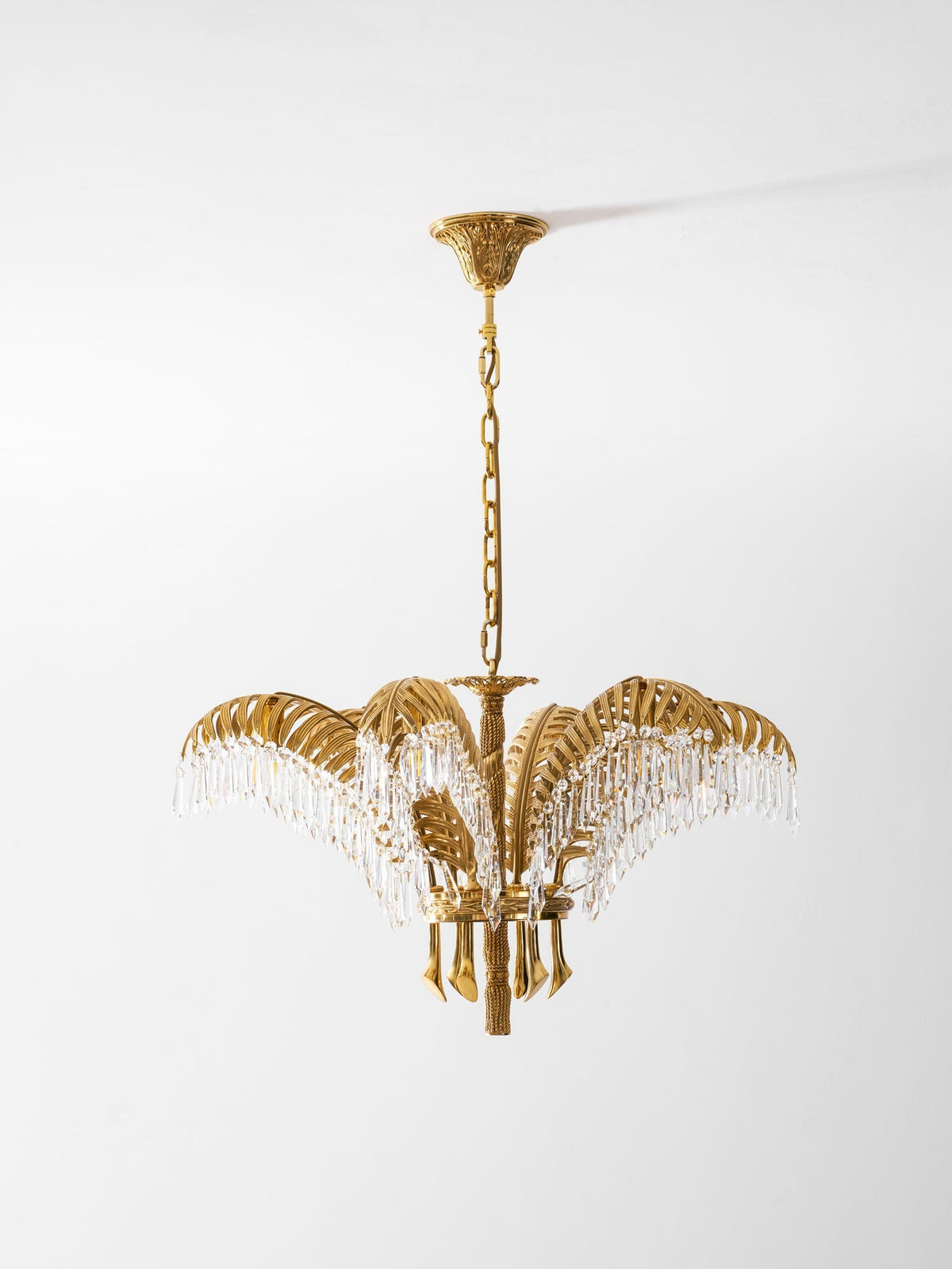 Peya Brass Palm Leaf Crystal Chandelier