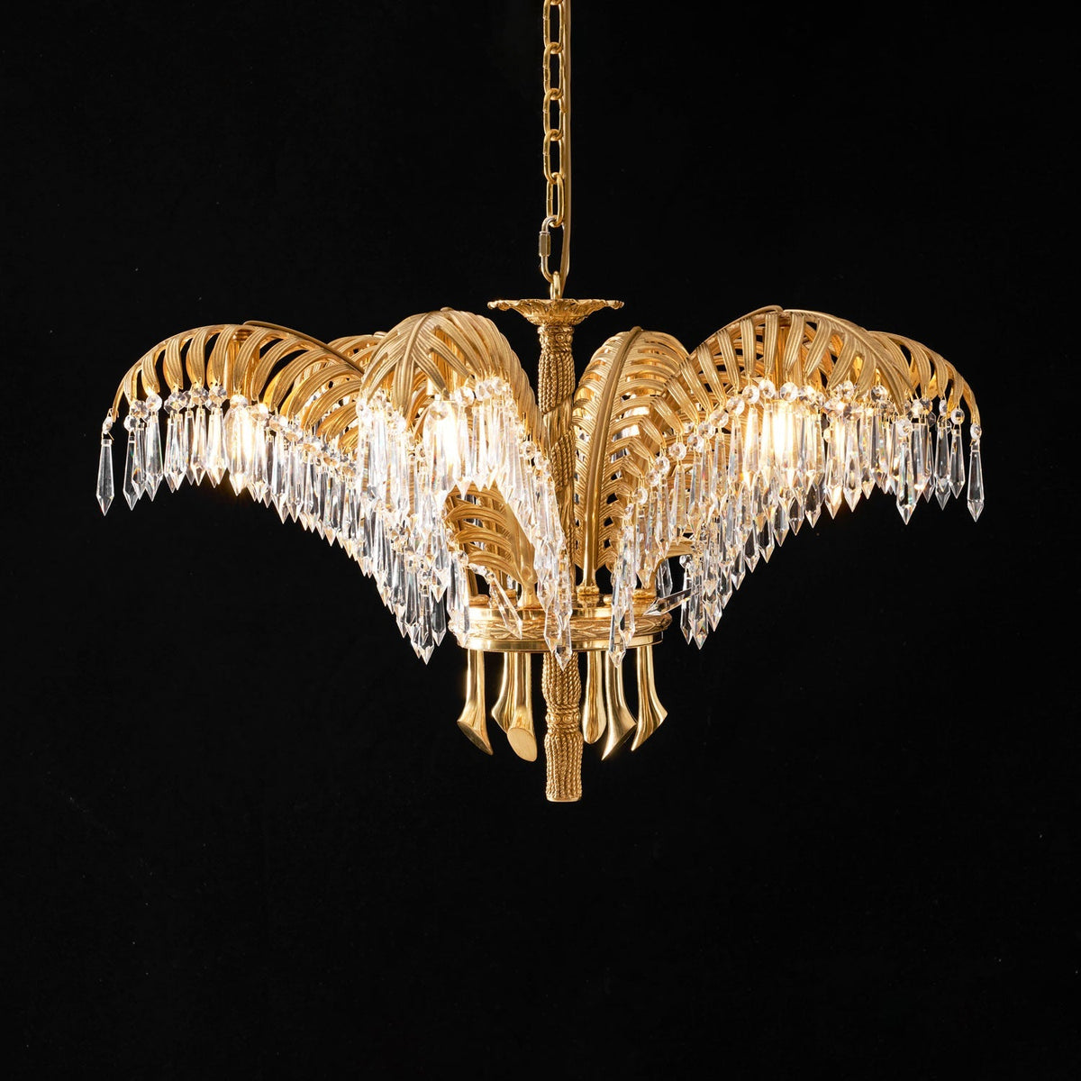 Peya Brass Palm Leaf Crystal Chandelier