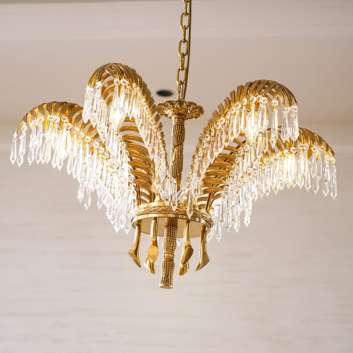 Peya Brass Palm Leaf Crystal Chandelier