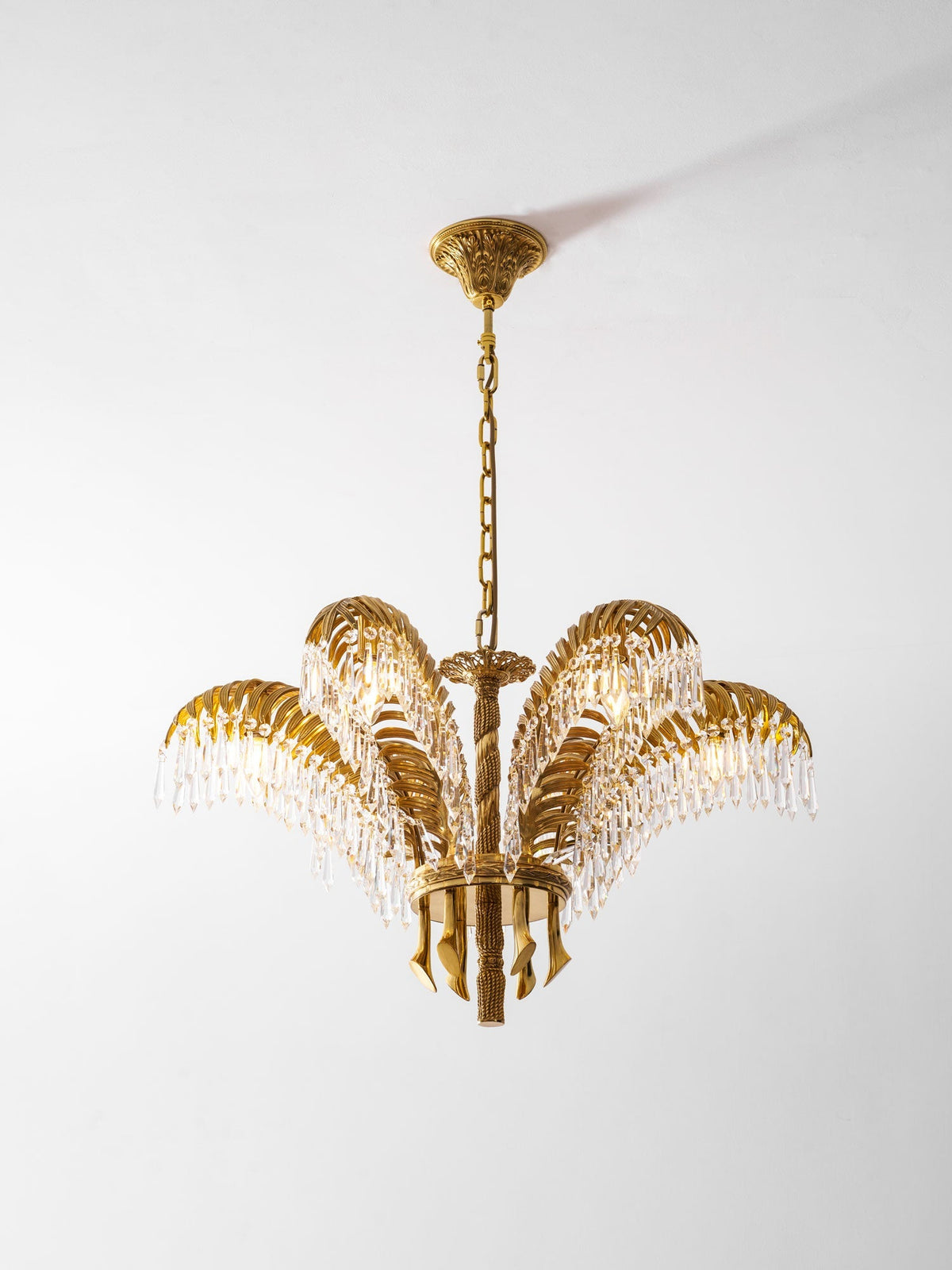 Peya Brass Palm Leaf Crystal Chandelier