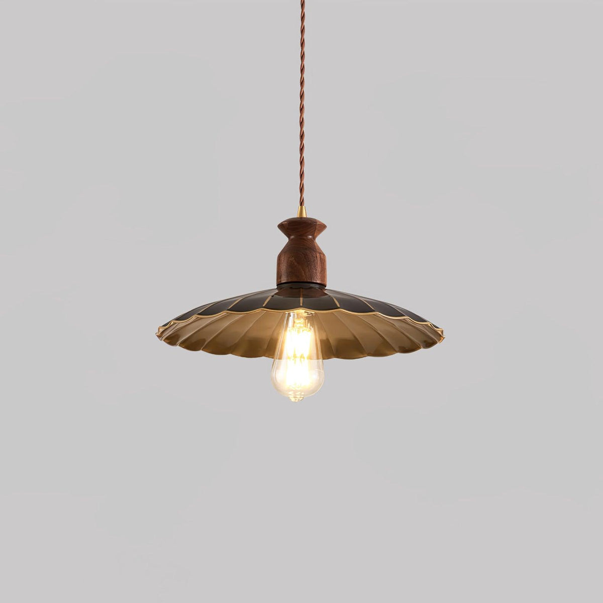 Qior Brass Classic Elegance Crest Wood Pendant Light