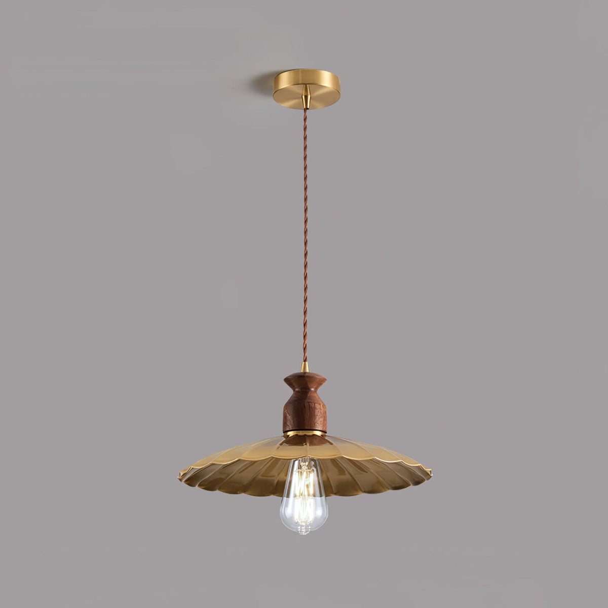Qior Brass Classic Elegance Crest Wood Pendant Light