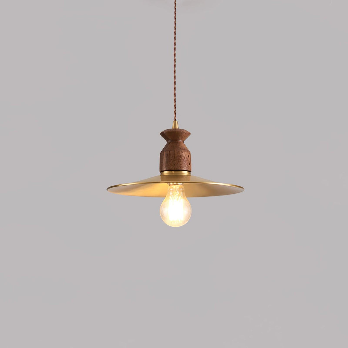 Qior Brass Classic Elegance Crest Wood Pendant Light