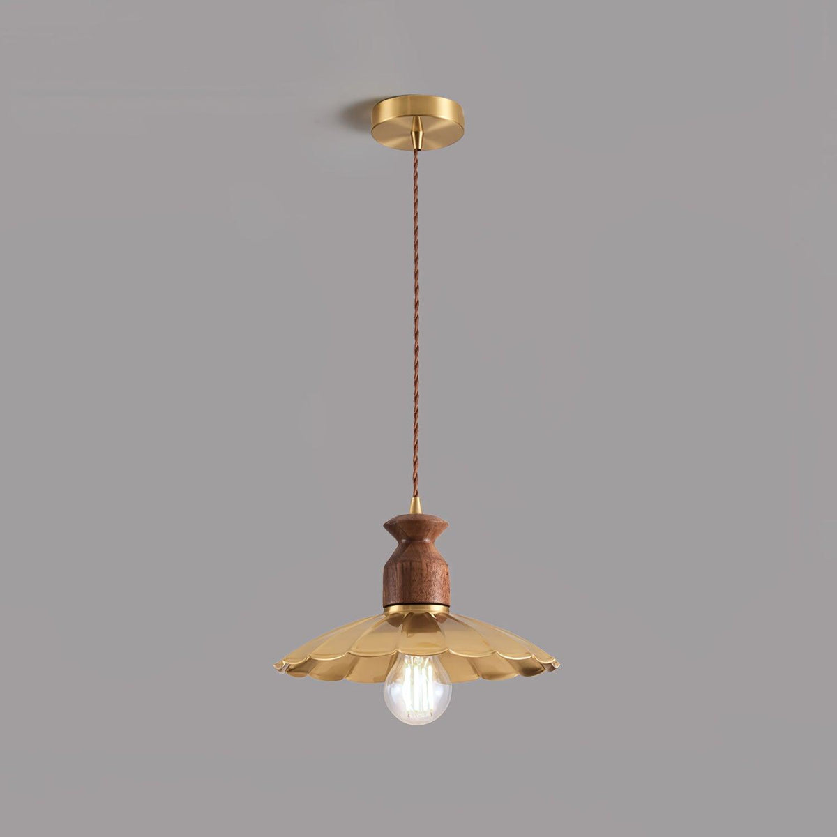 Qior Brass Classic Elegance Crest Wood Pendant Light