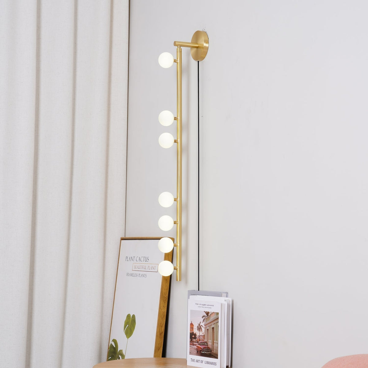Pamela Tube Plug-in Brass Glass Wall Lamp
