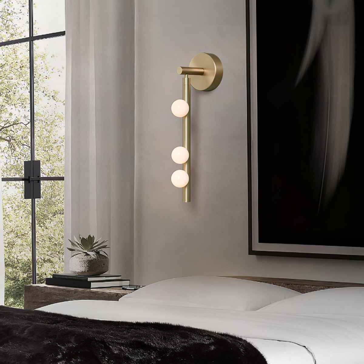 Rory Modern Minimalist Tube Brass Glass Wall Lamp