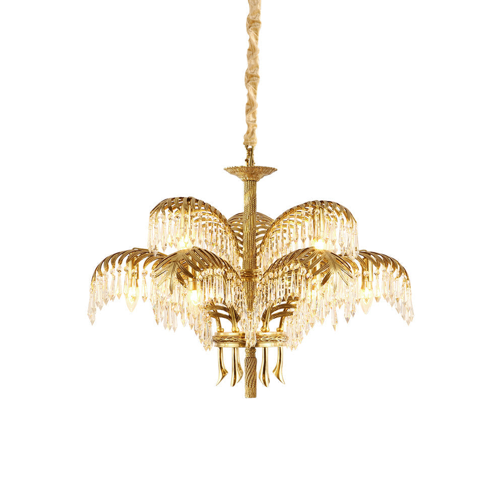 Peya Brass Palm Leaf Crystal Chandelier