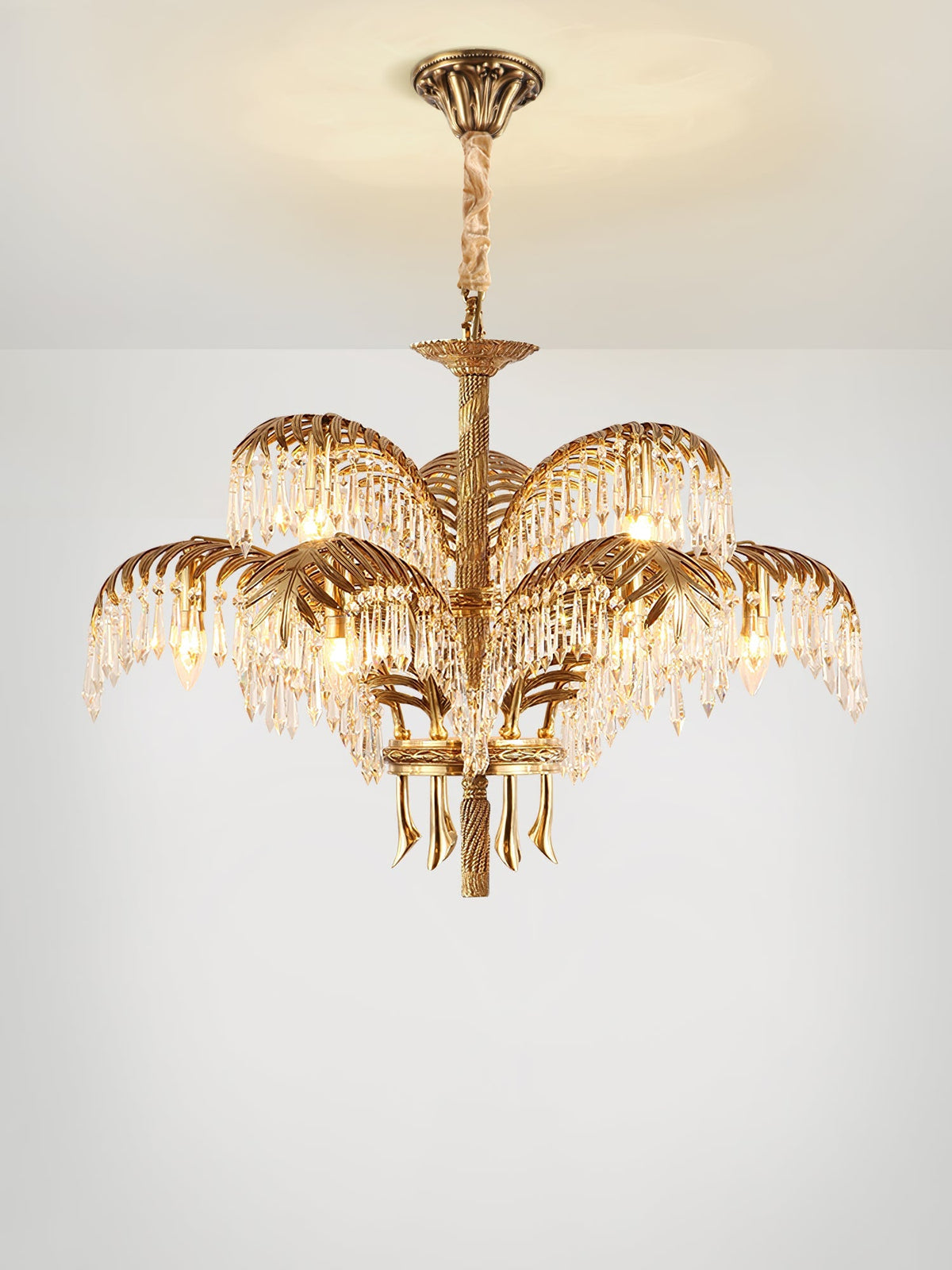 Peya Brass Palm Leaf Crystal Chandelier