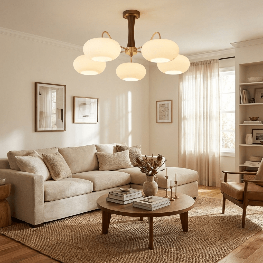 Jazia Brass Wooden Persimmon Chandelier