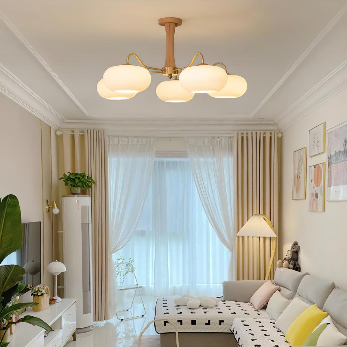 Jazia Brass Wooden Persimmon Chandelier