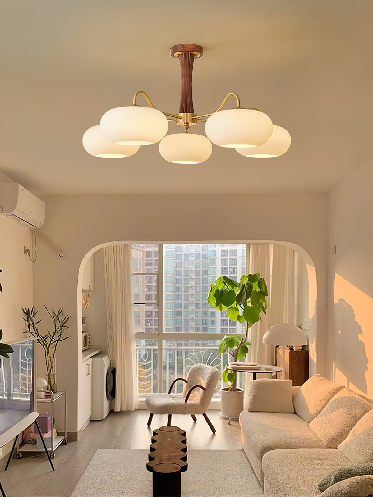 Jazia Brass Wooden Persimmon Chandelier