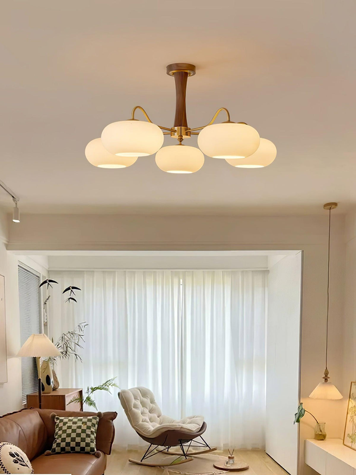 Jazia Brass Wooden Persimmon Chandelier