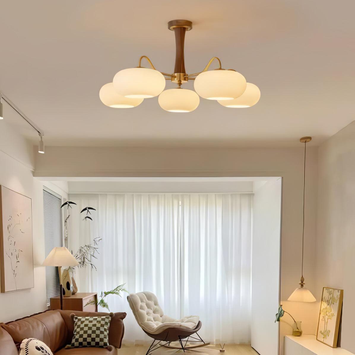 Eira Brass Wooden Glass Persimmon Chandelier