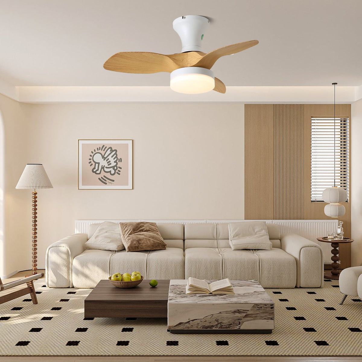 Syliseon Minimalist White Wood Ceiling Fan Light