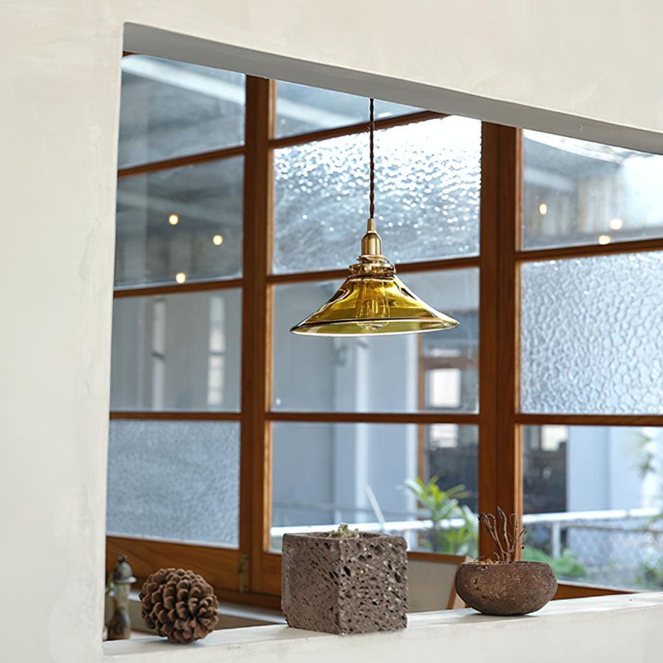Pila Pendant Lamp Amber Glass Brass Vintage Dining