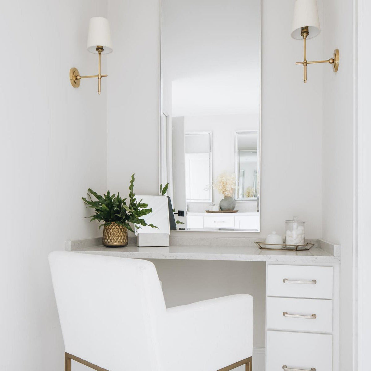 Elyse Brass White Tapered Shade Wall Light