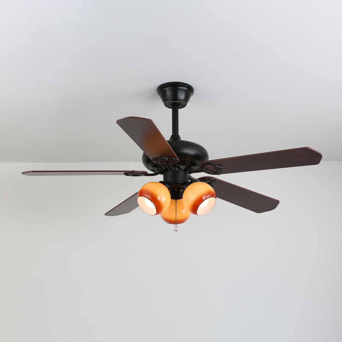 Calviera Vintage Wood Glass Ceiling Fan Light