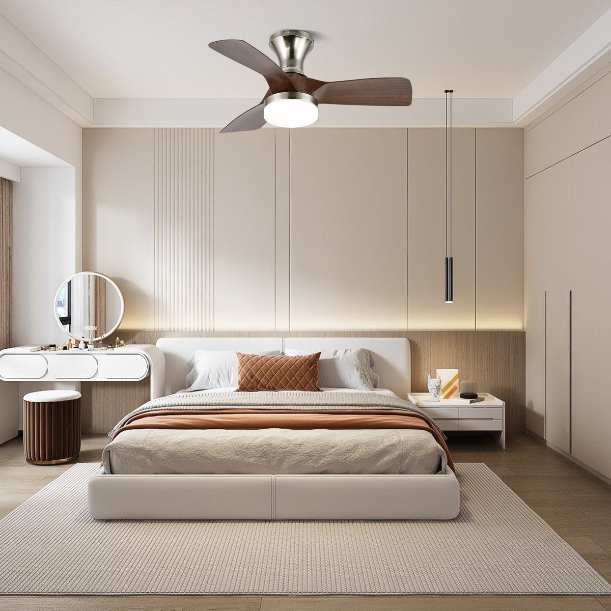 Mirella Silver Wood Ceiling Fan Light