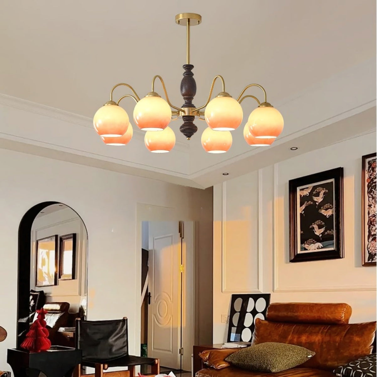 Reniian Chandelier Caramel Orb Curved Arm