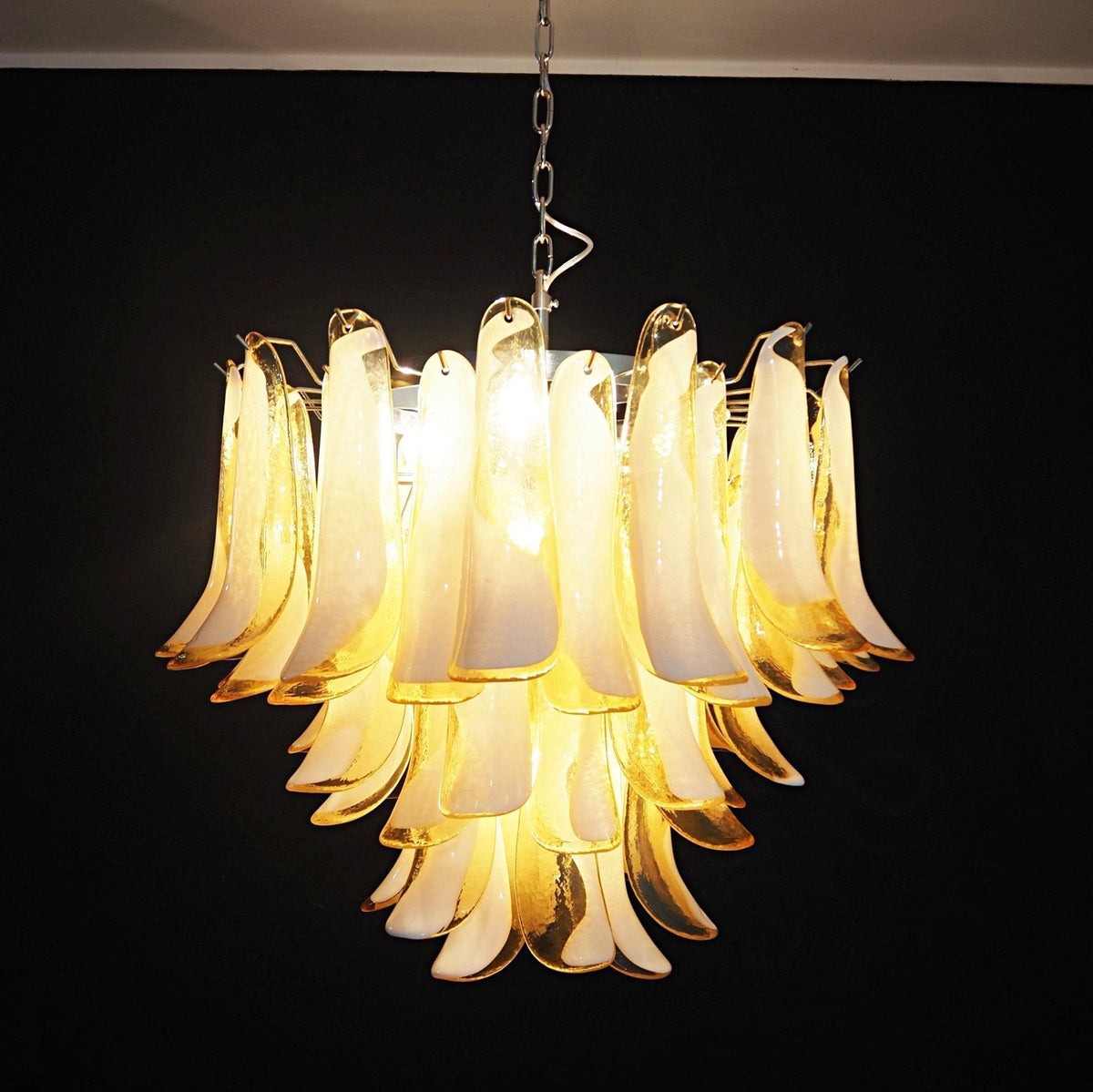 Velelian Chandelier Amber Murano Glass Petals Layered