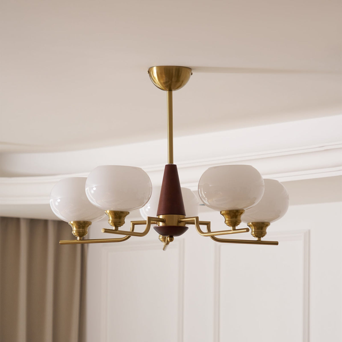 Syluissa Chandelier Walnut Frosted Glass Globes