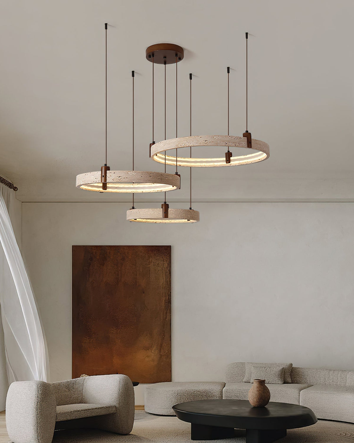 Celestial Orbit Travertine Ring Chandelier