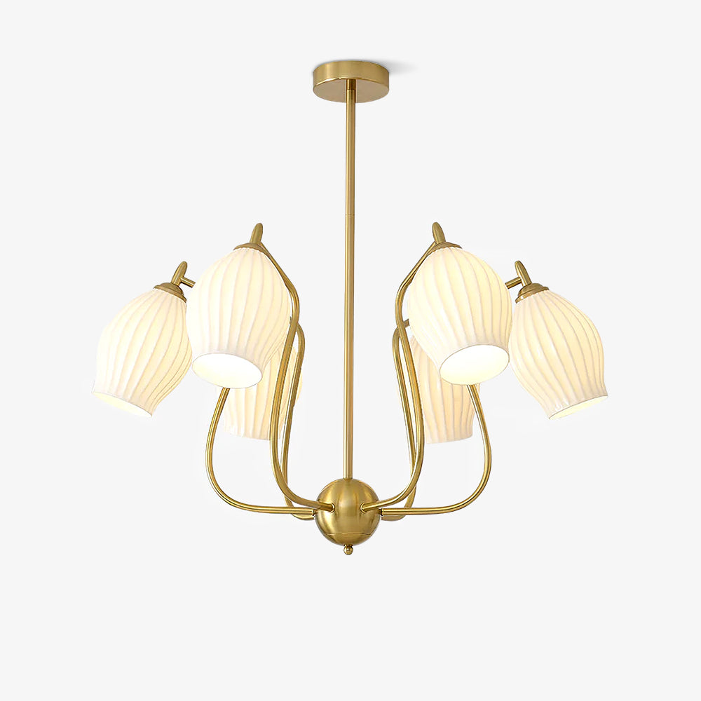 Pravin Chandelier Ceramic Ribbed Sculptural Glass Elegant