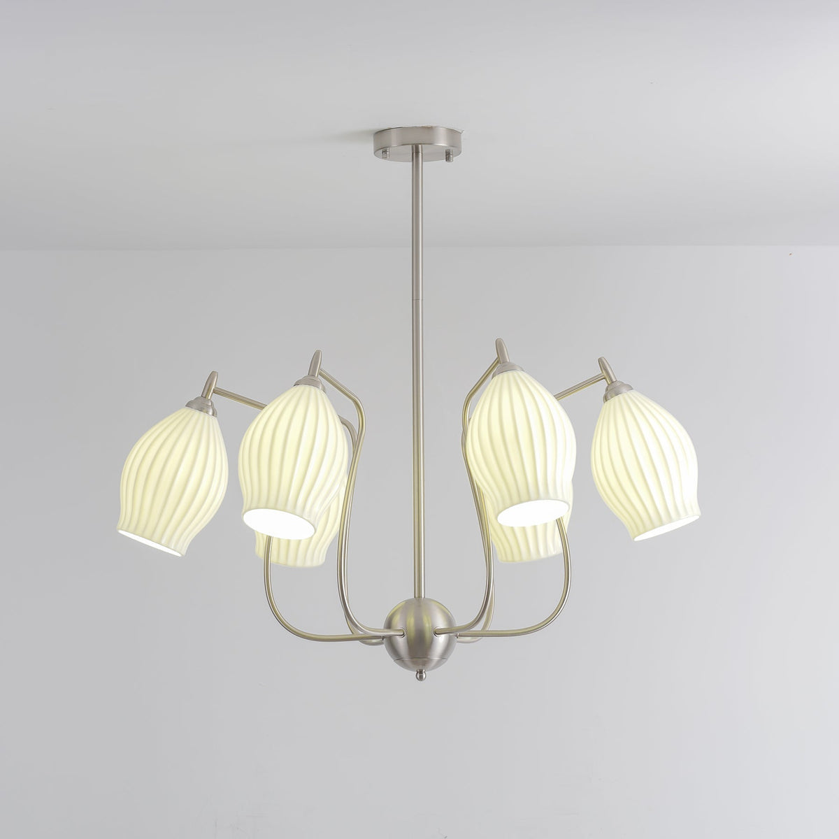 Pravin Chandelier Ceramic Ribbed Sculptural Glass Elegant