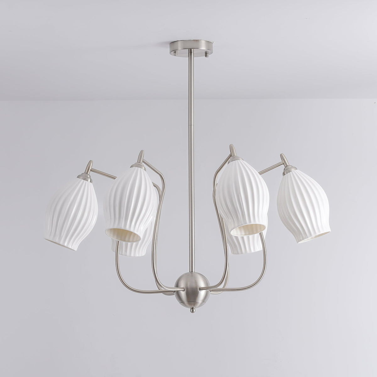 Pravin Chandelier Ceramic Ribbed Sculptural Glass Elegant
