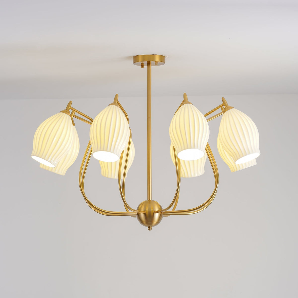 Pravin Chandelier Ceramic Ribbed Sculptural Glass Elegant