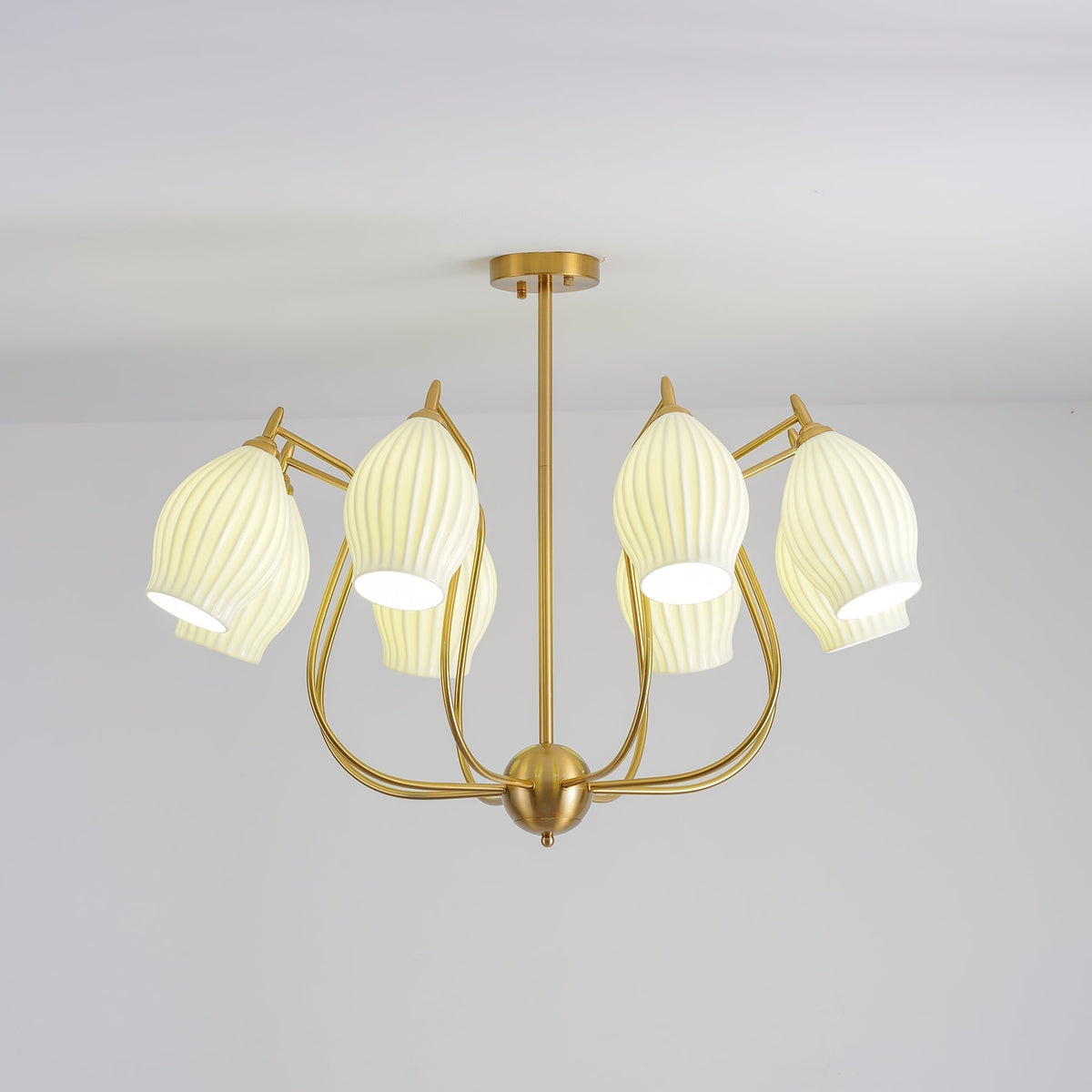 Pravin Chandelier Ceramic Ribbed Sculptural Glass Elegant