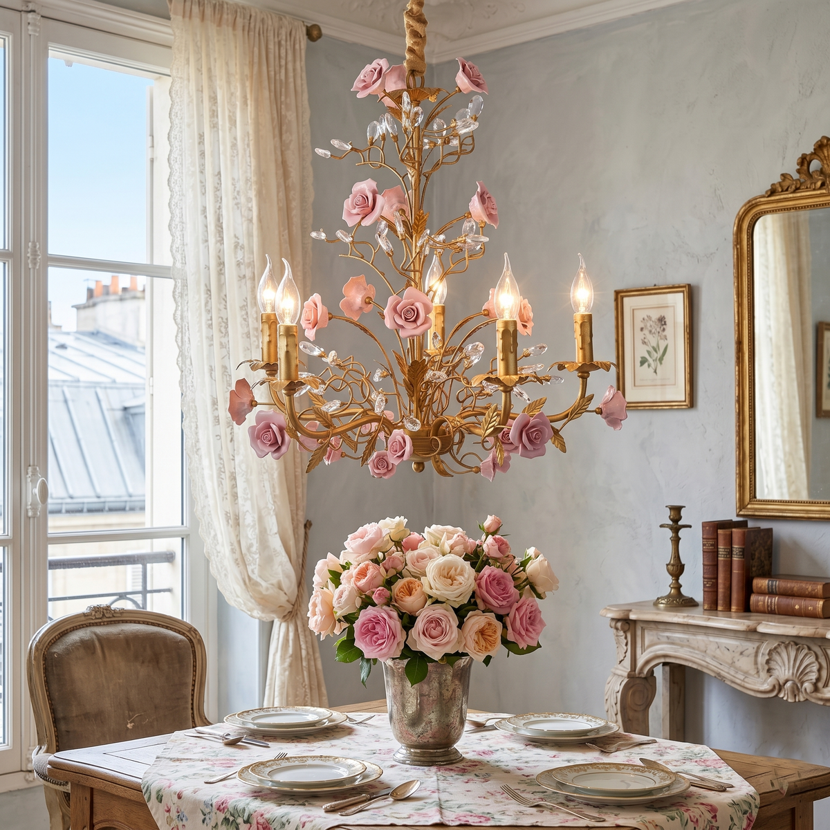 Ceramic Rose Vine Chandelier