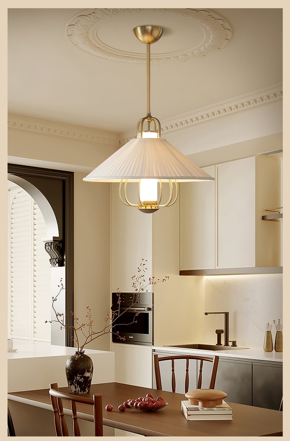 Solisiella Pendant Light Fabric Gold LED Dining