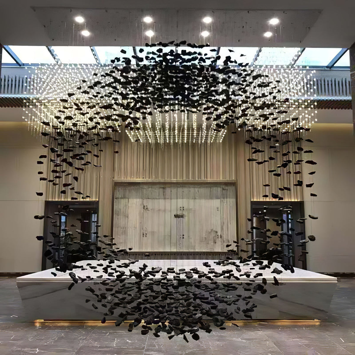Arsilus Charcoal  Stone Sculptural Chandelier  Orbicular