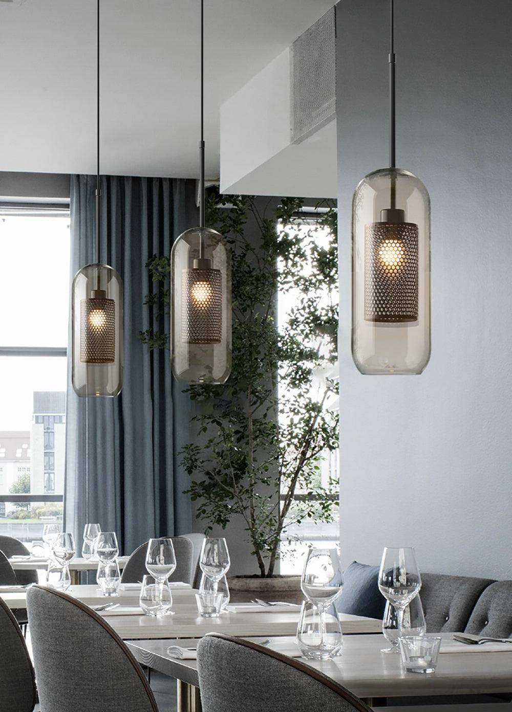 Eiruiella Pendant Lamp Glass Gold Mesh for Dining Room