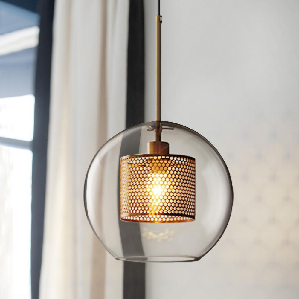 Eiruiella Pendant Lamp Glass Gold Mesh for Dining Room