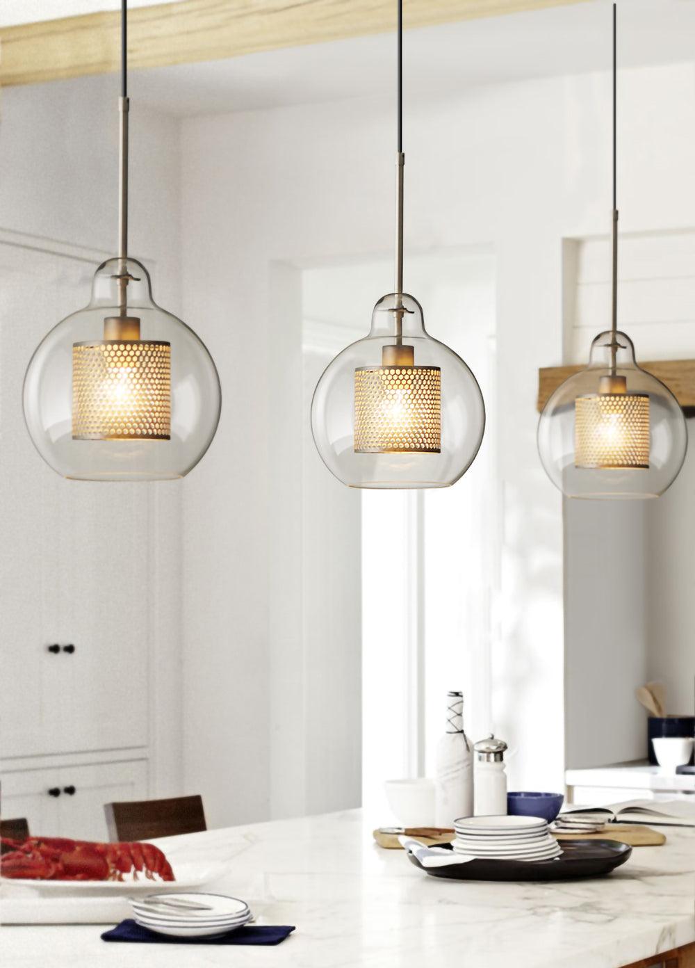 Eiruiella Pendant Lamp Glass Gold Mesh for Dining Room