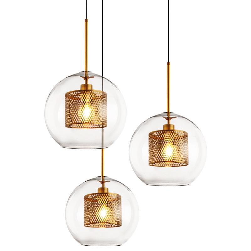 Eiruiella Pendant Lamp Glass Gold Mesh for Dining Room