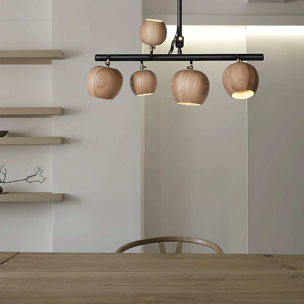 Avelira Rustic Wood Globe Linear Pendant Light